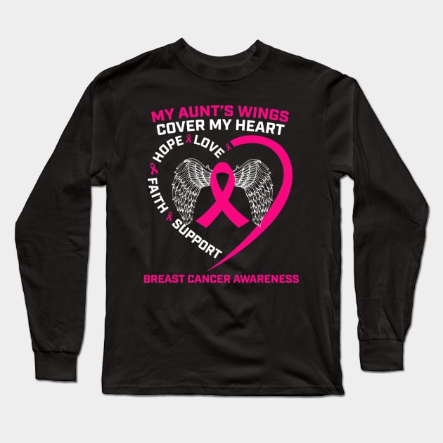 Aunts Wings Loving Memory Aunt Pink Breast Cancer Awareness Long Sleeve T-Shirt by CarolIrvine